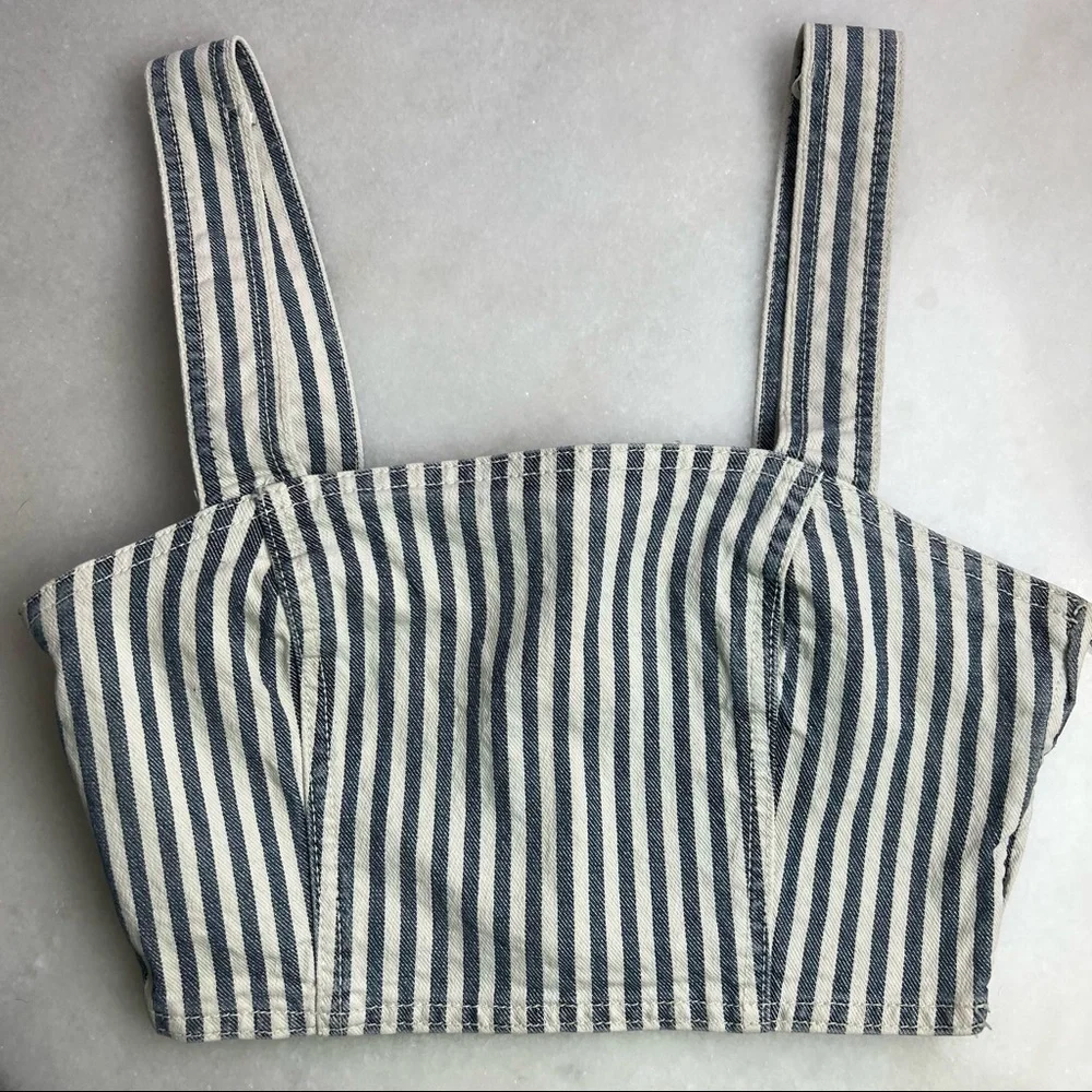 Zara Striped Denim Bustier Crop Tank Top Size Small NWT - Picture 1 of 7